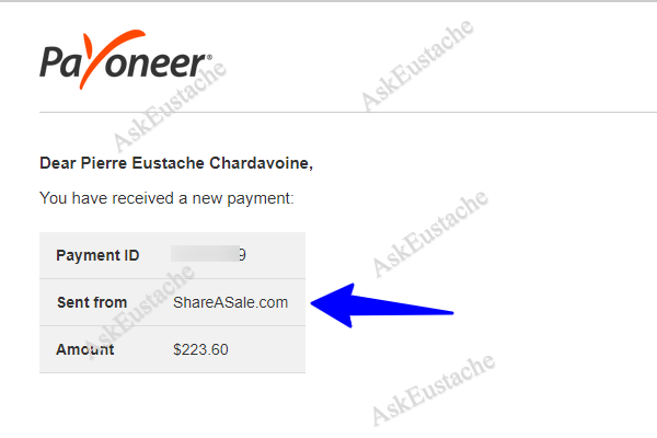 Payment Received From ShareASale Paid through Payoneer