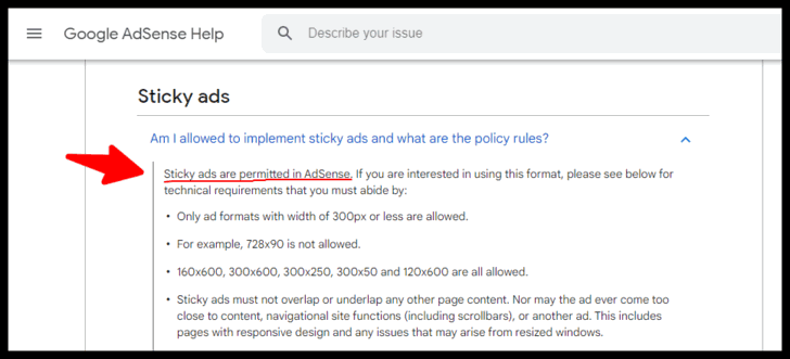 Does Google Allow Sticky Ad