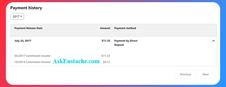 My first payout from Amazon affiliate program in 2017