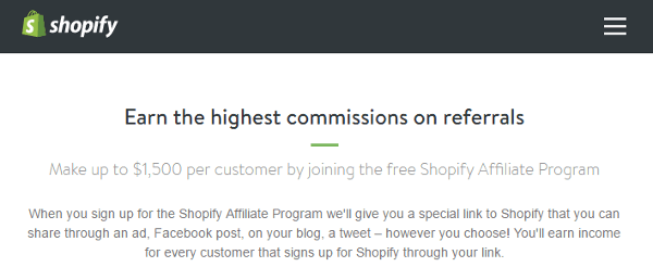Shopify high paying affiliate program highlights