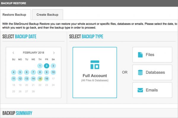 Siteground backup tool