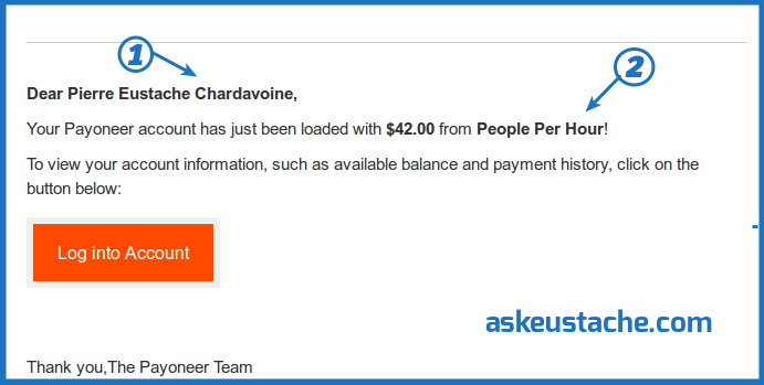Screenshot of a payment of $42 received from PeoplePerHour.