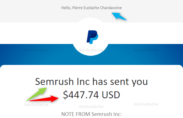 Semrush affiliate program payment proof: They paid me $447.47